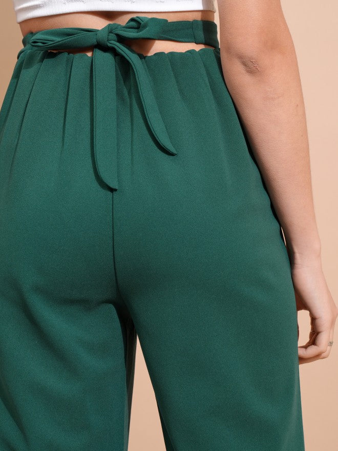 Tokyo Talkies Women Green Solid Regular Fit Bootcut Trousers - Green - Image 7