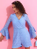 Tokyo Talkies Women Blue Self Design Playsuit - Blue - Image 1