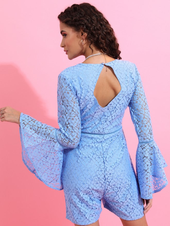 Tokyo Talkies Women Blue Self Design Playsuit - Blue - Image 3