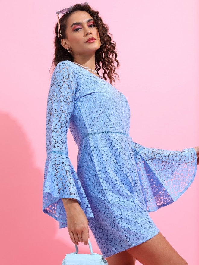 Tokyo Talkies Women Blue Self Design Playsuit - Blue - Image 6