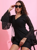 Tokyo Talkies Women Black Self Design Jumpsuit - Black - Image 1