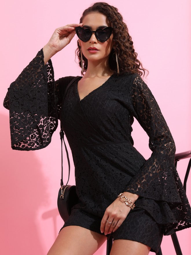Tokyo Talkies Women Black Self Design Jumpsuit - Black - Image 1