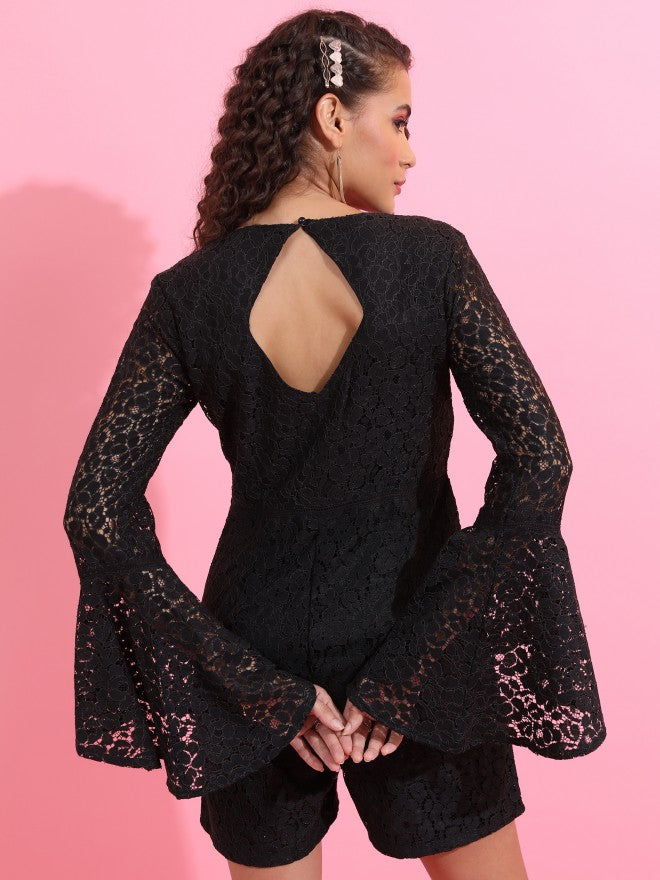 Tokyo Talkies Women Black Self Design Jumpsuit - Black - Image 3