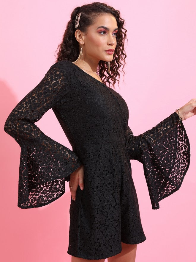 Tokyo Talkies Women Black Self Design Jumpsuit - Black - Image 4