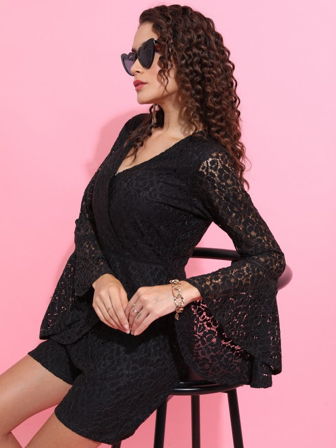 Tokyo Talkies Women Black Self Design Jumpsuit - Black - Image 6
