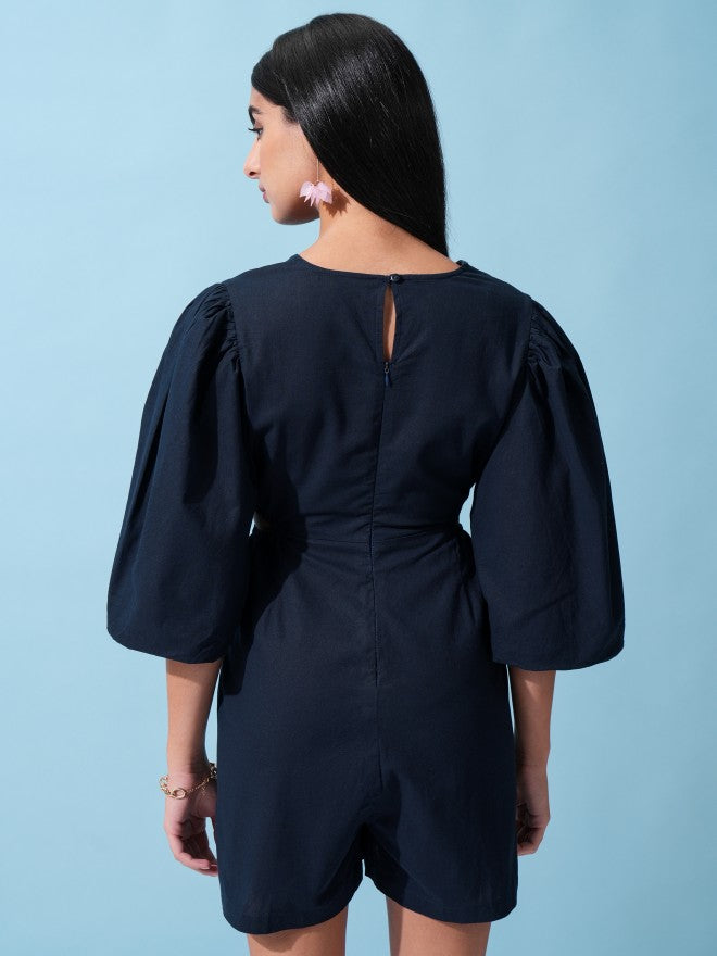 Tokyo Talkies Women Navy Blue Solid Jumpsuit - Navy Blue - Image 3