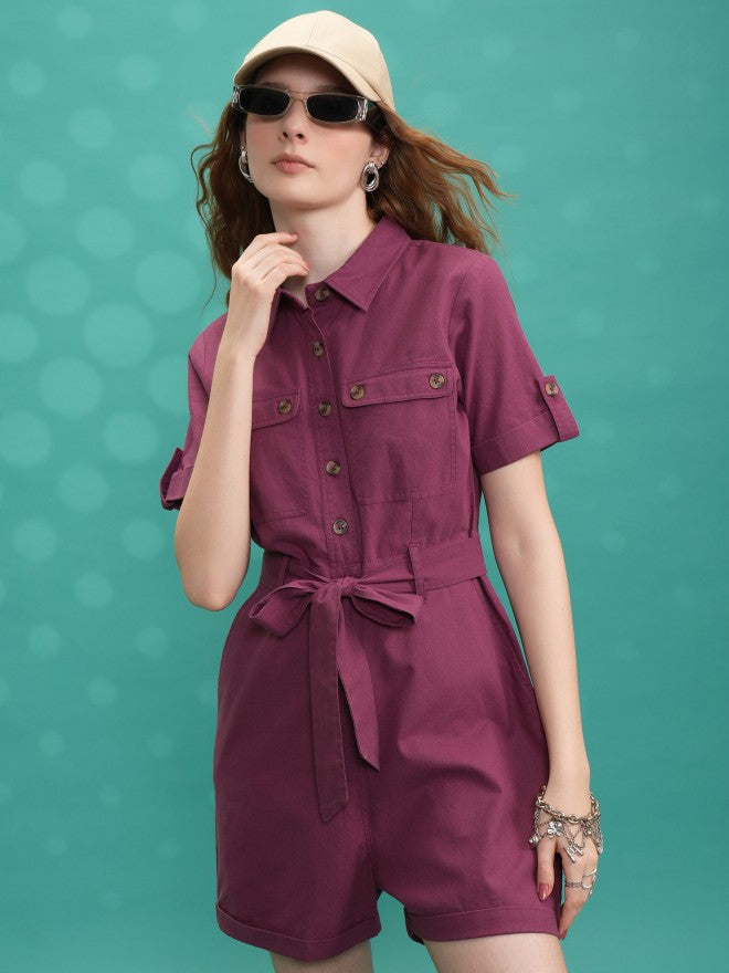 Tokyo Talkies Women Magenta Solid Jumpsuit - Magenta - Image 1