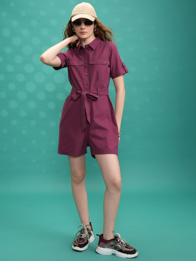 Tokyo Talkies Women Magenta Solid Jumpsuit - Magenta - Image 2