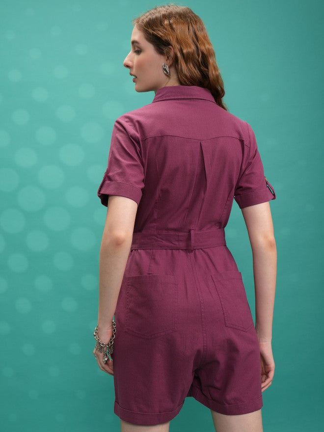 Tokyo Talkies Women Magenta Solid Jumpsuit - Magenta - Image 3