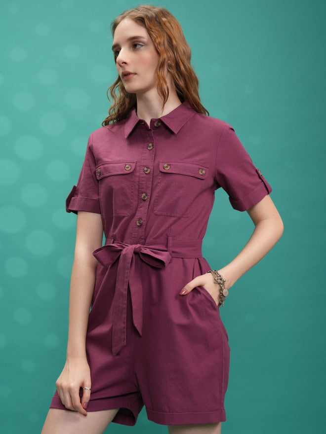 Tokyo Talkies Women Magenta Solid Jumpsuit - Magenta - Image 4