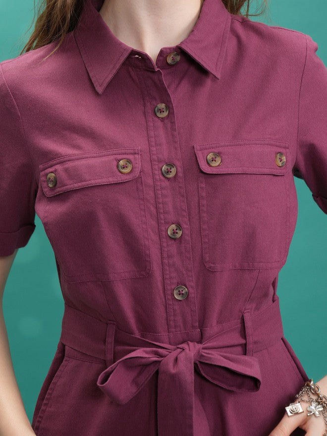Tokyo Talkies Women Magenta Solid Jumpsuit - Magenta - Image 5