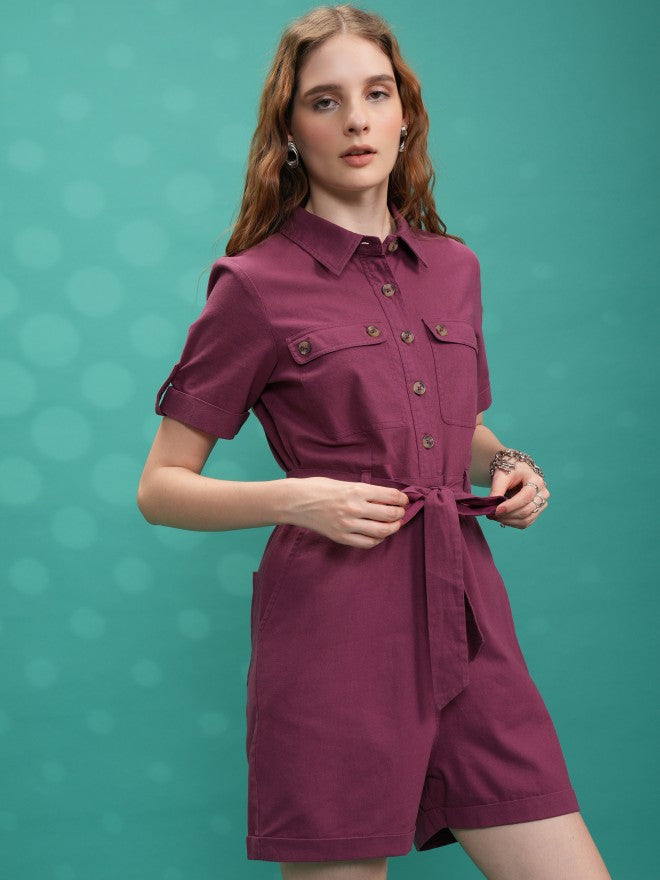 Tokyo Talkies Women Magenta Solid Jumpsuit - Magenta - Image 6