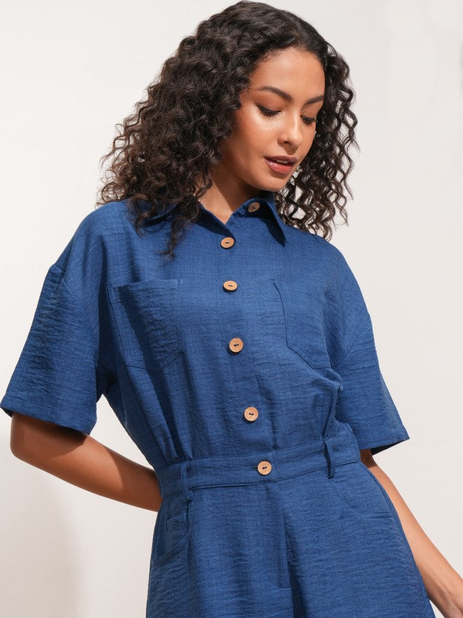 Tokyo Talkies Women Blue Solid Jumpsuit - Blue - Image 1