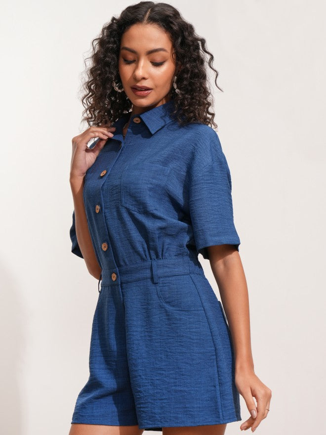 Tokyo Talkies Women Blue Solid Jumpsuit - Blue - Image 4
