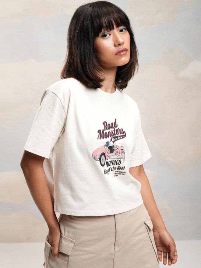 Tokyo Talkies Women Off White Printed Round Neck T-Shirt - Off White - Image 6