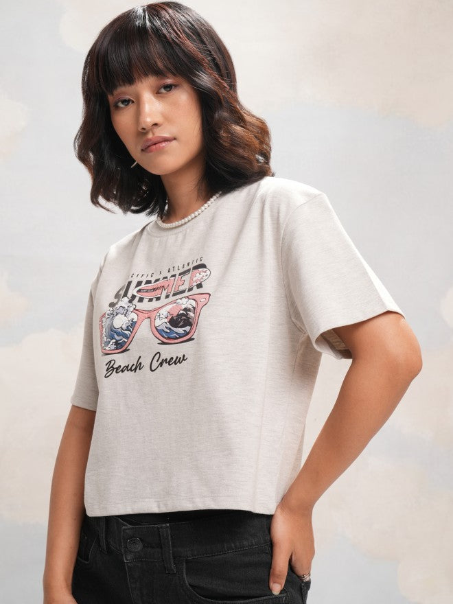 Tokyo Talkies Women Grey Printed Round Neck T-Shirt - Grey - Image 4