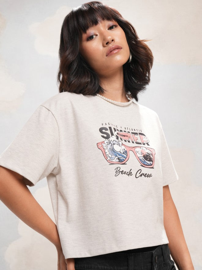 Tokyo Talkies Women Grey Printed Round Neck T-Shirt - Grey - Image 6