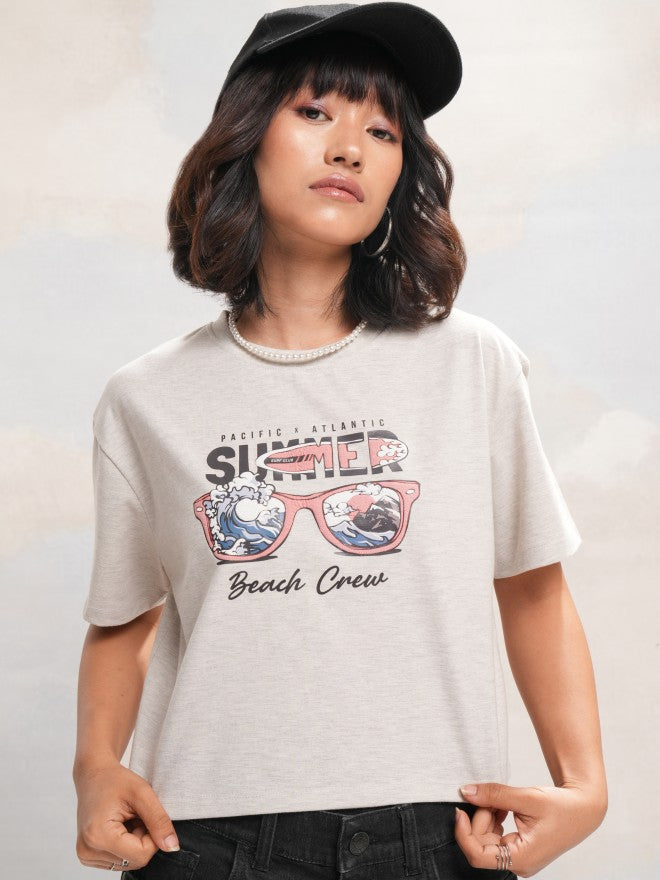 Tokyo Talkies Women Grey Printed Round Neck T-Shirt - Grey - Image 7