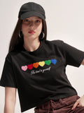 Tokyo Talkies Women Black Applique Round Neck T-Shirt - Black - Image 1