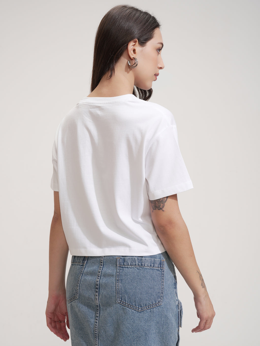 Tokyo Talkies Women White Solid Round Neck T-Shirt - White - Image 3