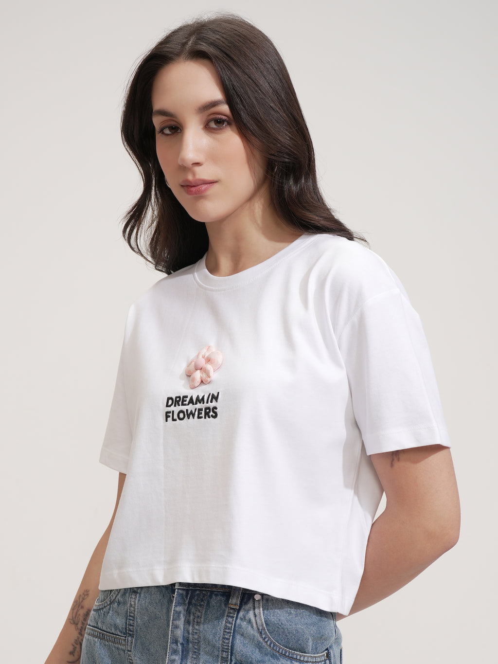 Tokyo Talkies Women White Solid Round Neck T-Shirt - White - Image 4