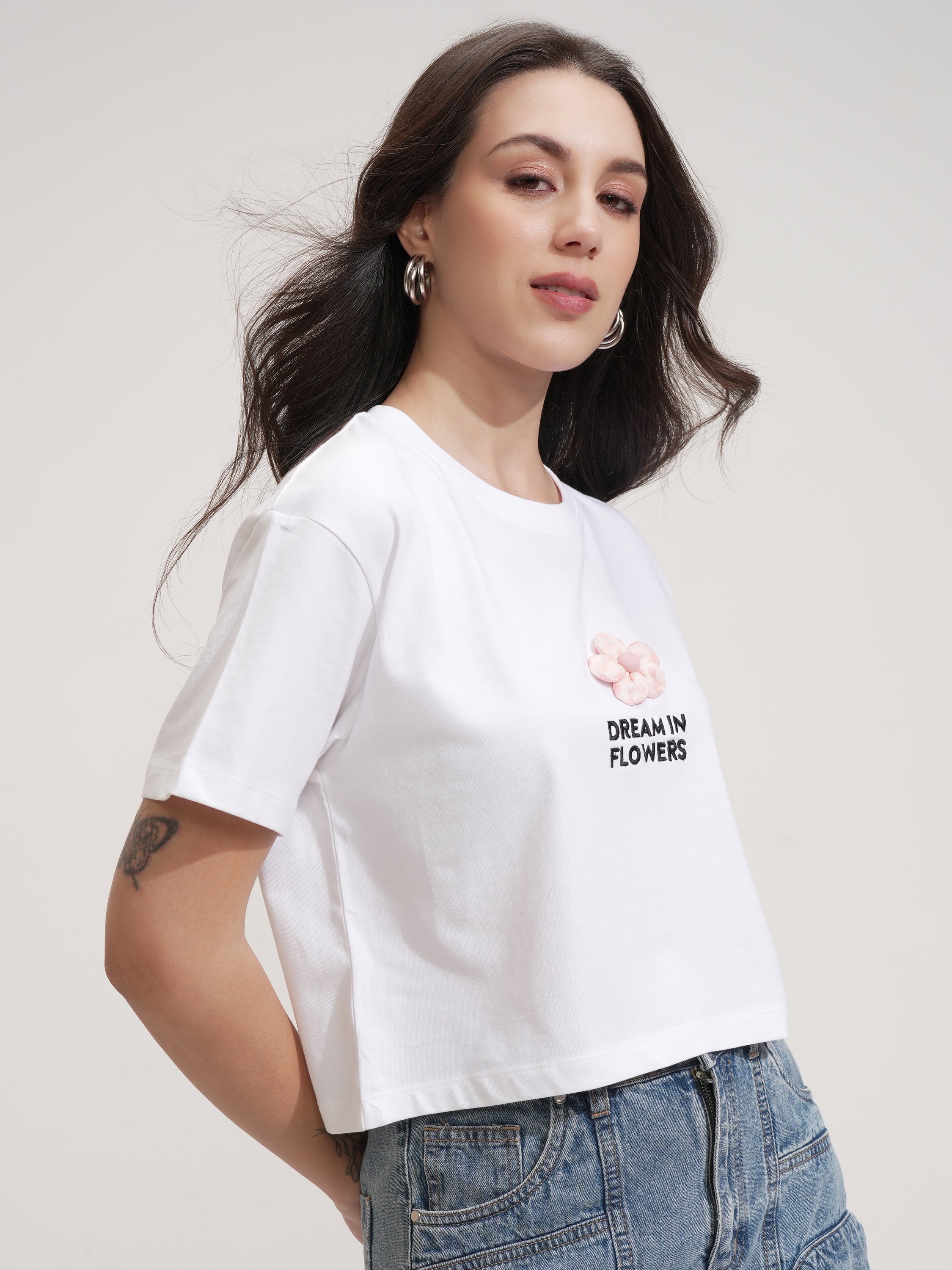 Tokyo Talkies Women White Solid Round Neck T-Shirt - White - Image 6