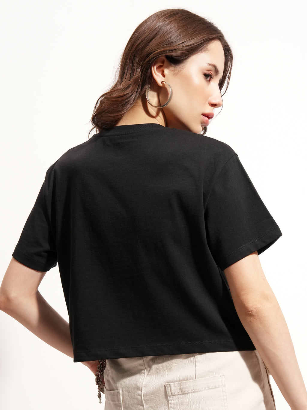 Tokyo Talkies Women Black Solid Round Neck T-Shirt - Black - Image 3