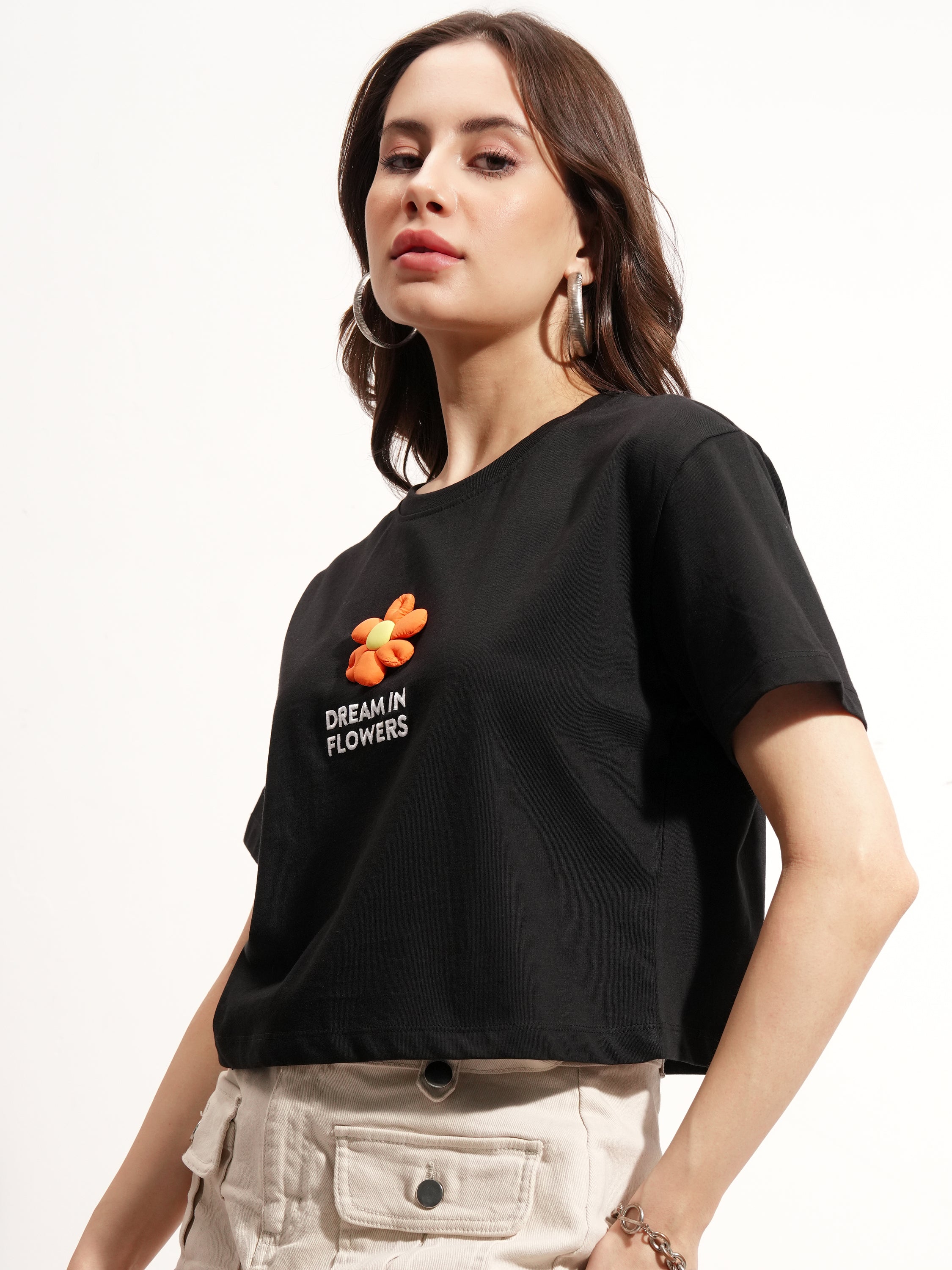 Tokyo Talkies Women Black Solid Round Neck T-Shirt - Black - Image 4