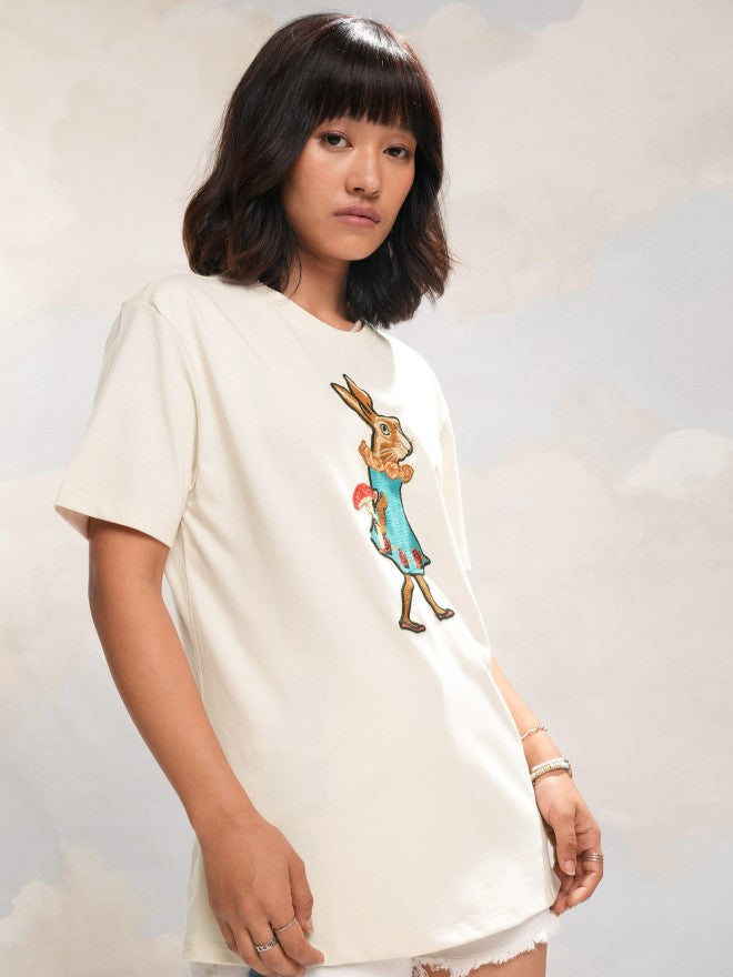 Tokyo Talkies Women Off White Applique Round Neck T-Shirt - Off White - Image 6