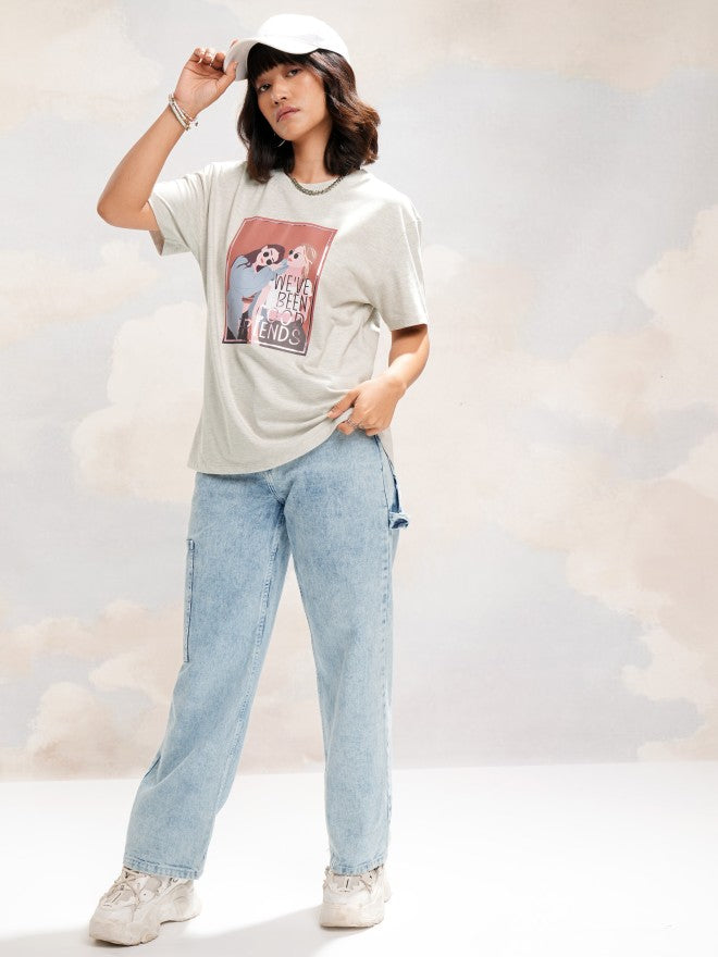 Tokyo Talkies Women Grey Printed Round Neck T-Shirt - Grey - Image 2