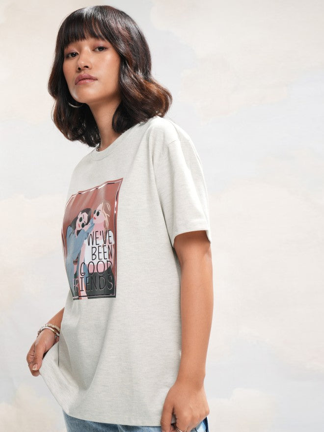 Tokyo Talkies Women Grey Printed Round Neck T-Shirt - Grey - Image 4
