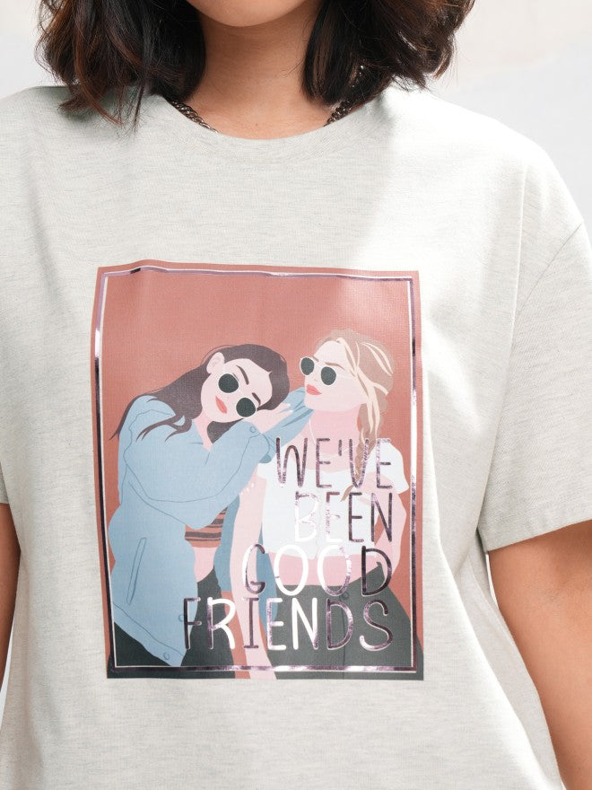 Tokyo Talkies Women Grey Printed Round Neck T-Shirt - Grey - Image 5