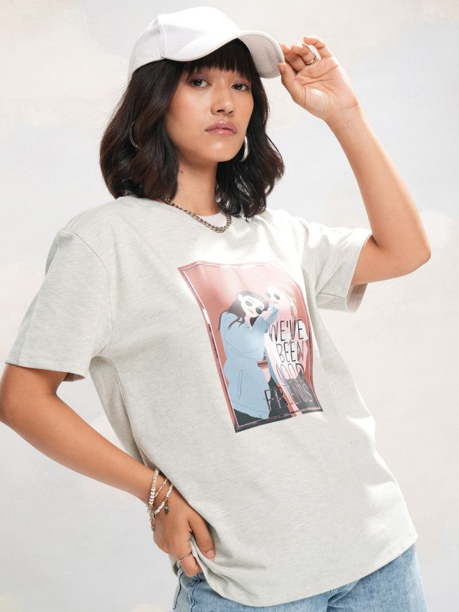 Tokyo Talkies Women Grey Printed Round Neck T-Shirt - Grey - Image 6