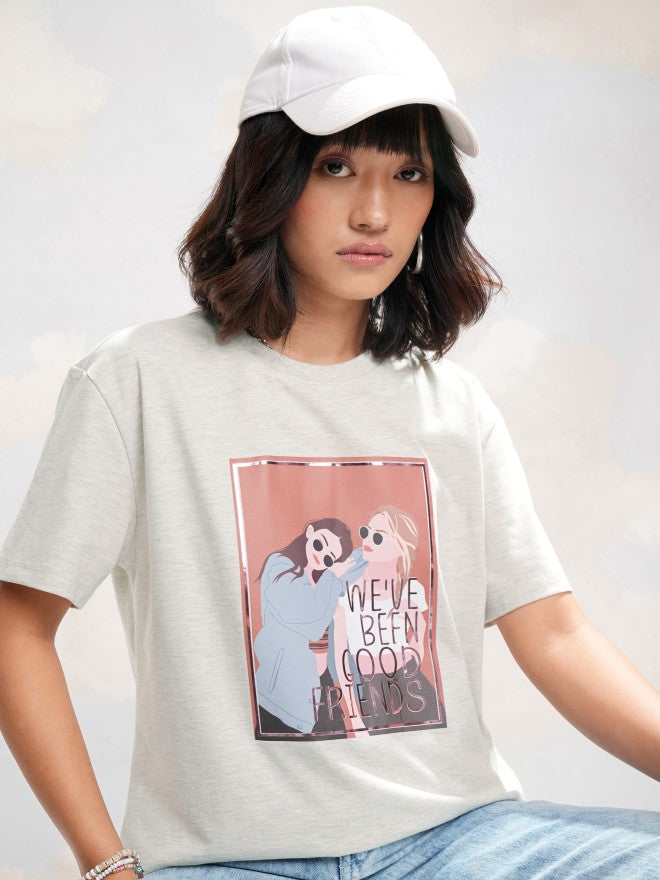 Tokyo Talkies Women Grey Printed Round Neck T-Shirt - Grey - Image 7