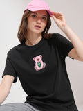 Tokyo Talkies Women Black Self Design Round Neck T-Shirt - Black - Image 1