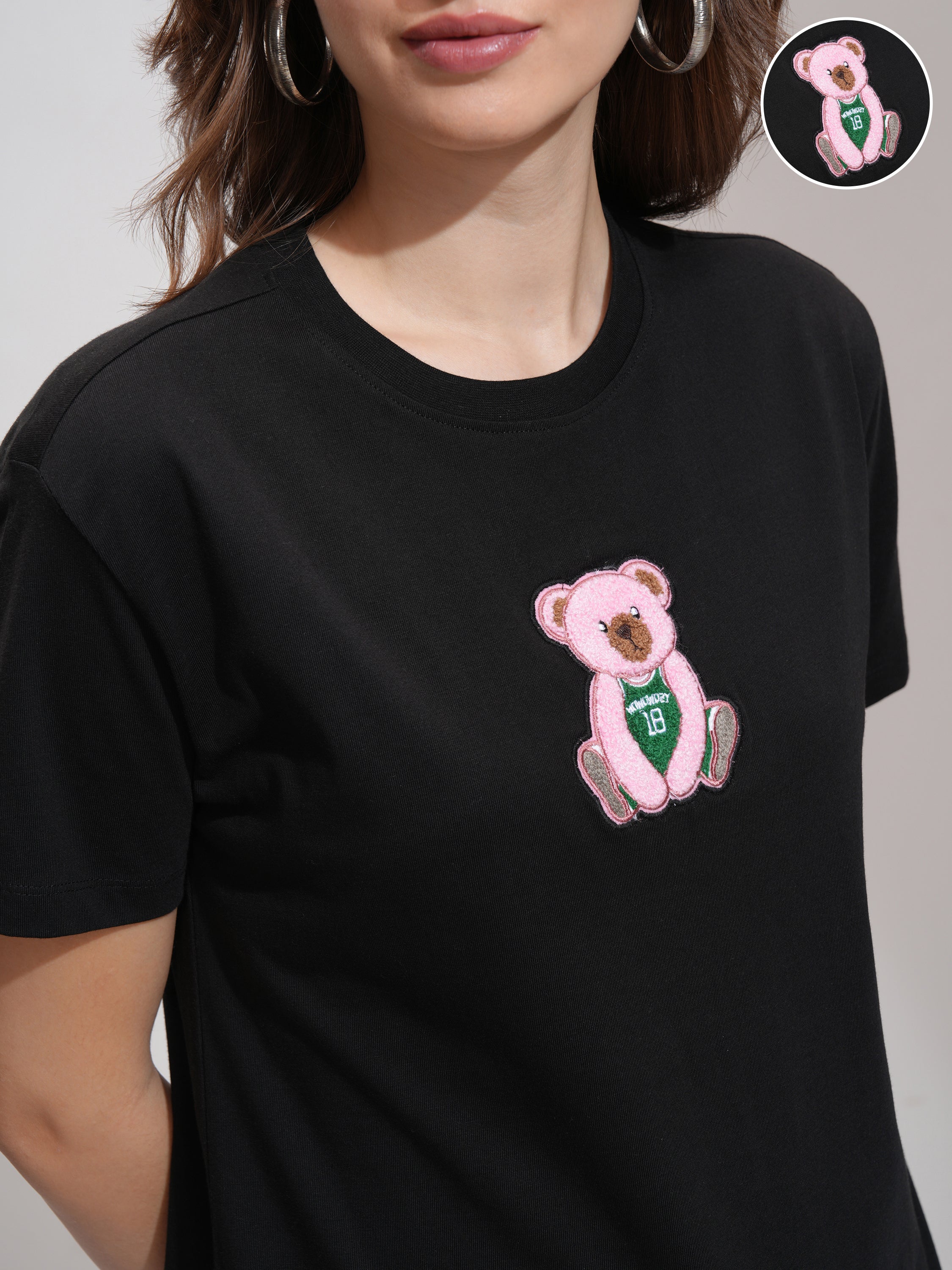 Tokyo Talkies Women Black Self Design Round Neck T-Shirt - Black - Image 5