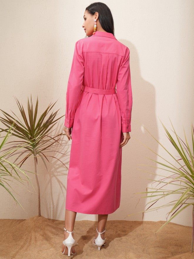 Tokyo Talkies Women Pink Solid Shirt Dress - Pink - Image 3