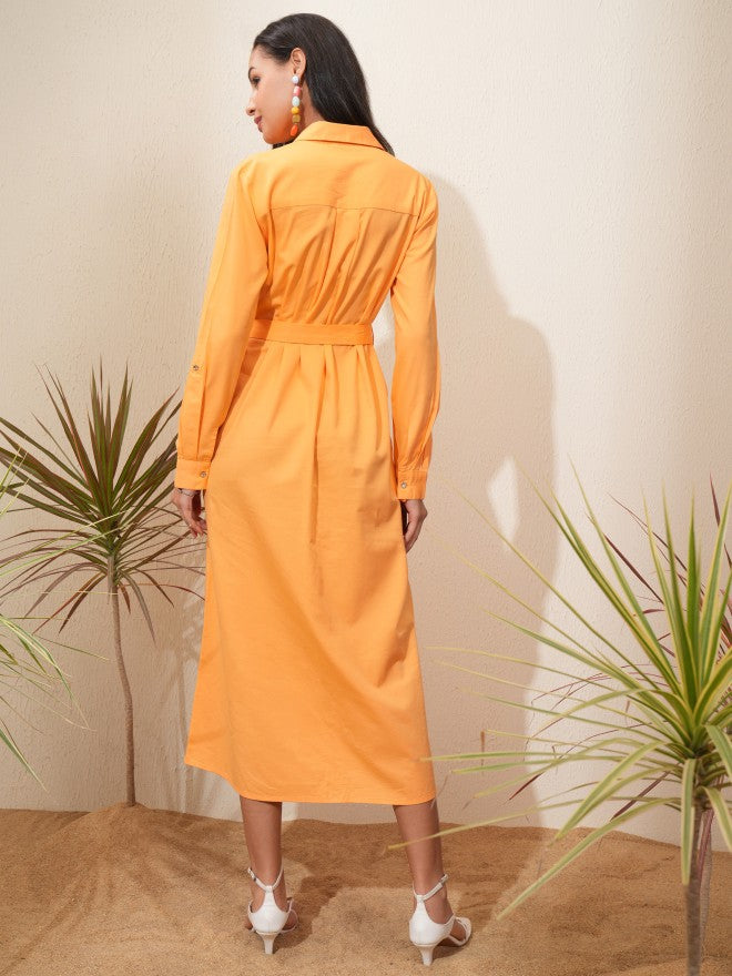 Tokyo Talkies Women Orange Solid Shirt Dress - Orange - Image 3