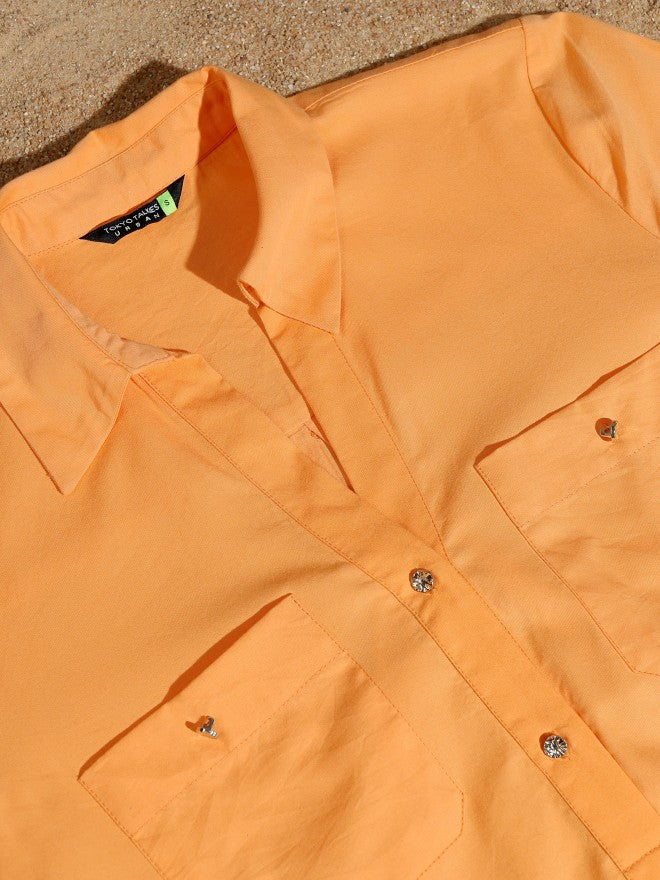 Tokyo Talkies Women Orange Solid Shirt Dress - Orange - Image 7