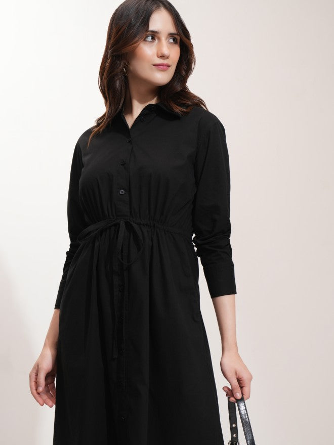 Tokyo Talkies Women Black Solid Shirt Dress - Black - Image 1
