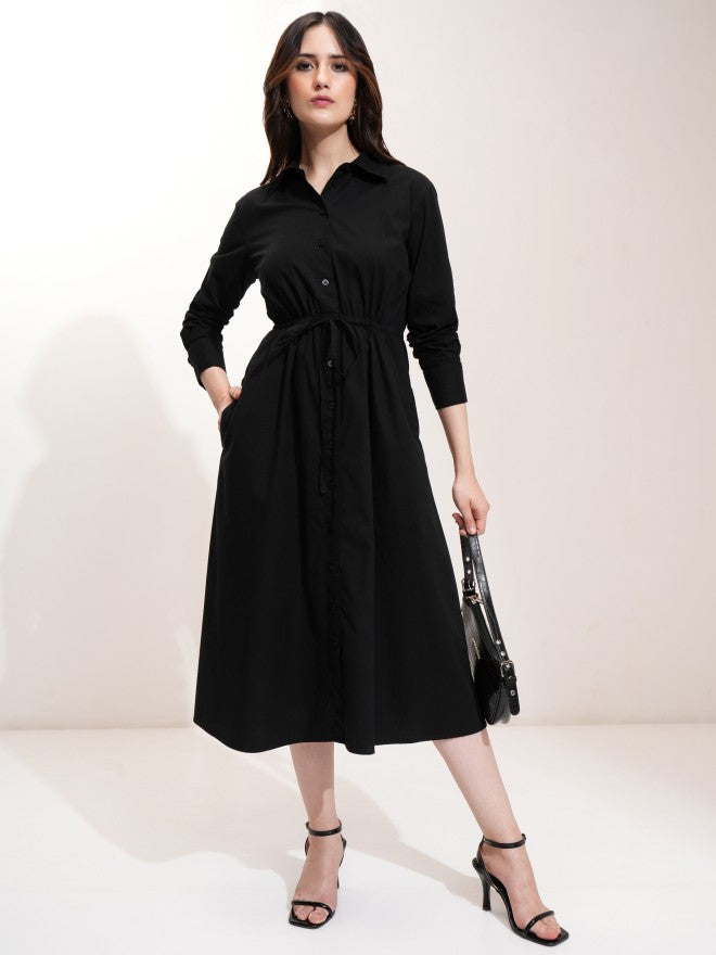 Tokyo Talkies Women Black Solid Shirt Dress - Black - Image 2