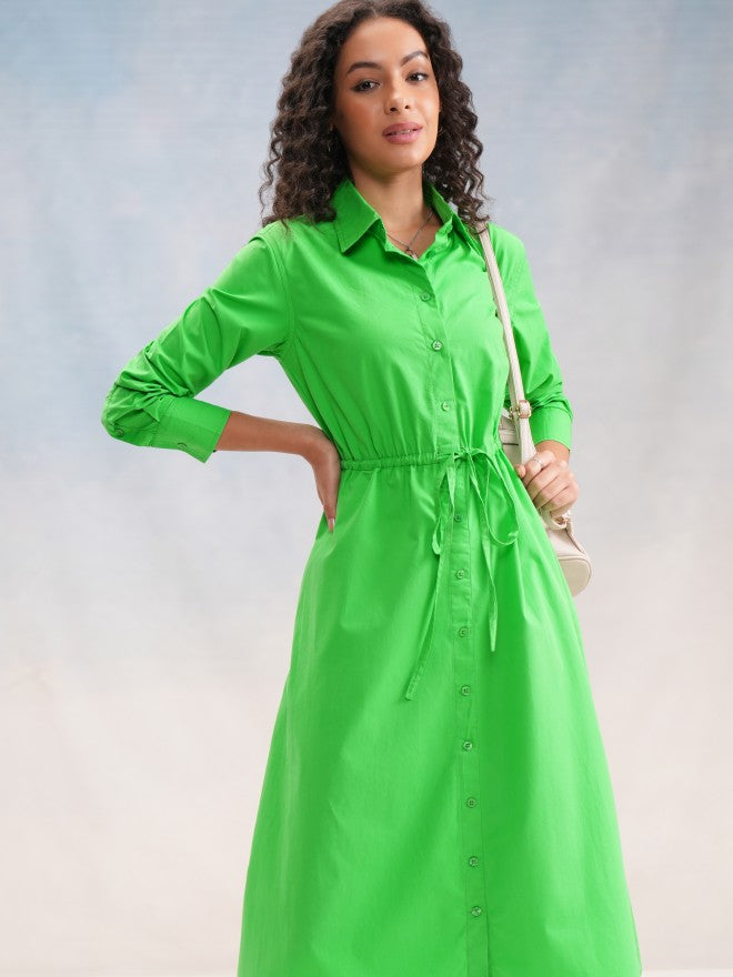 Tokyo Talkies Women Green Solid Shirt Dress - Green - Image 1