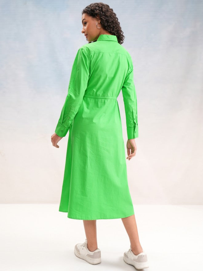 Tokyo Talkies Women Green Solid Shirt Dress - Green - Image 3