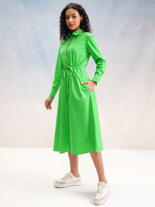 Tokyo Talkies Women Green Solid Shirt Dress - Green - Image 4