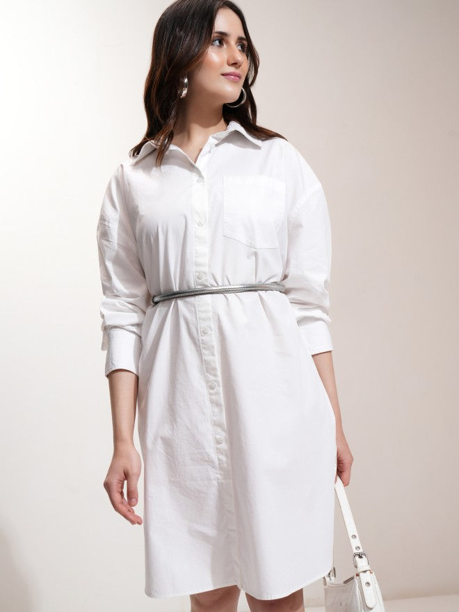 Tokyo Talkies Women Off White Solid Shirt Dress - Off White - Image 1