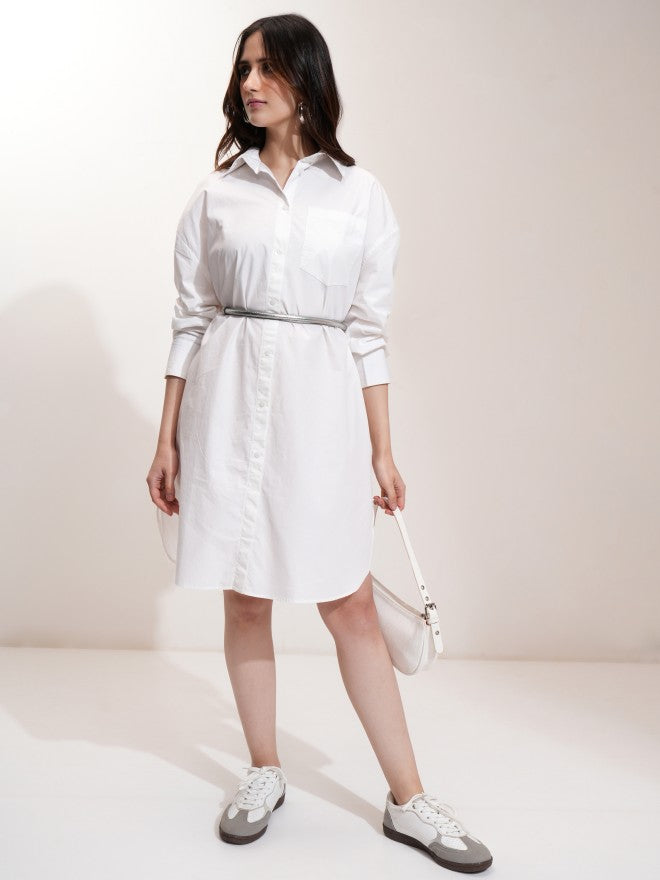 Tokyo Talkies Women Off White Solid Shirt Dress - Off White - Image 2
