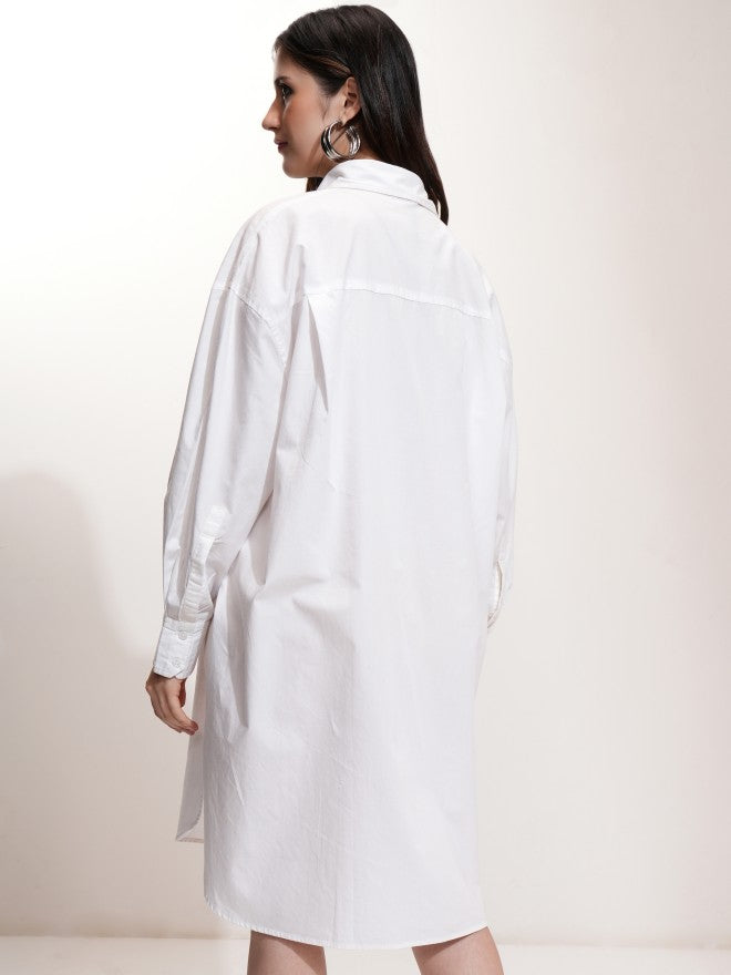 Tokyo Talkies Women Off White Solid Shirt Dress - Off White - Image 3