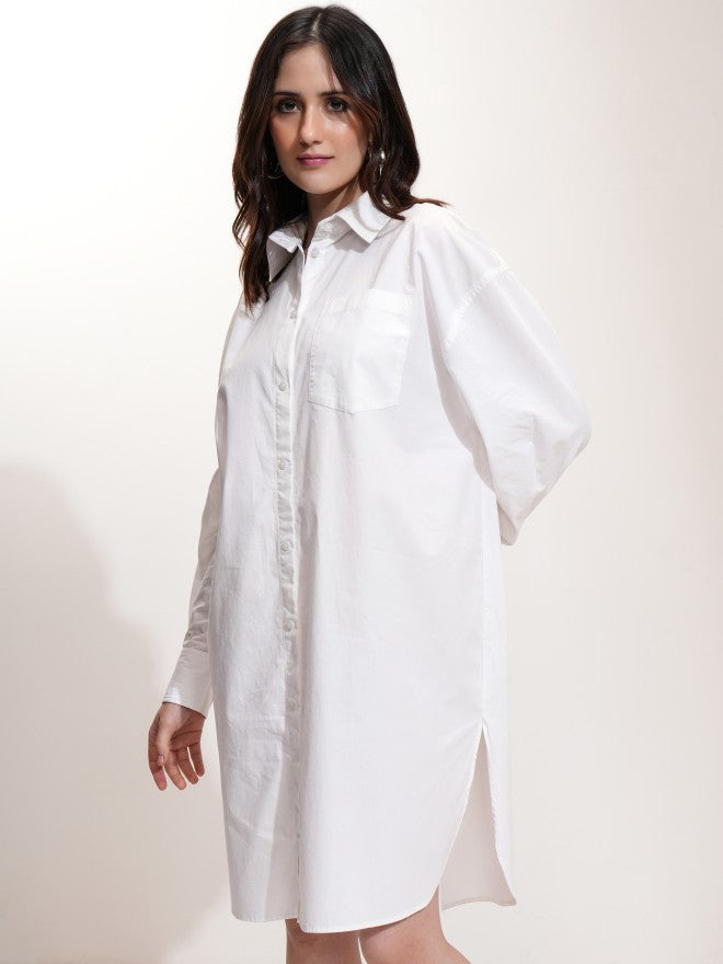Tokyo Talkies Women Off White Solid Shirt Dress - Off White - Image 4