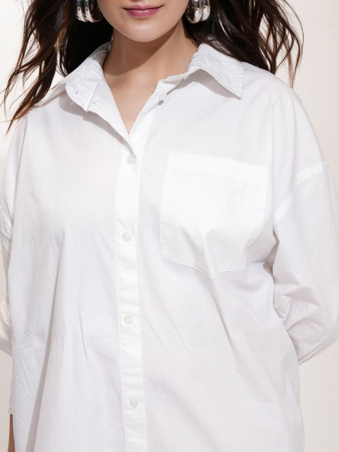 Tokyo Talkies Women Off White Solid Shirt Dress - Off White - Image 5