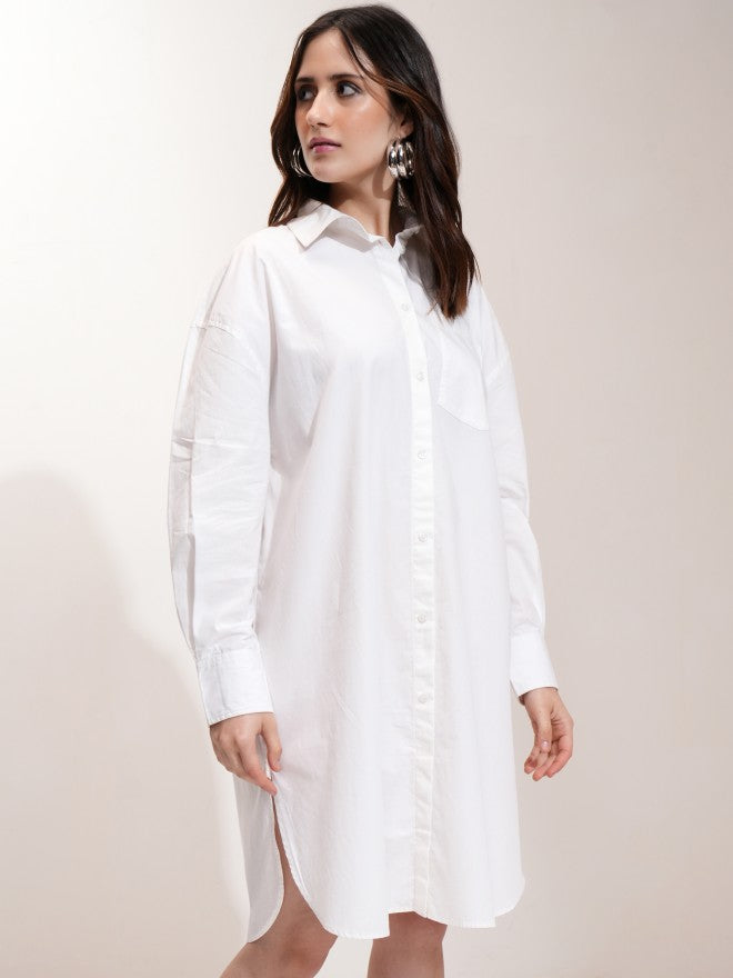 Tokyo Talkies Women Off White Solid Shirt Dress - Off White - Image 6